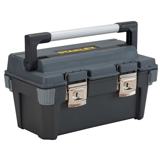 Profile of 20 inch professional toolbox with tray.