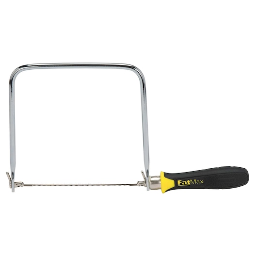Profile of 6 and 3 quarter inch fat max coping saw with 3 blades.