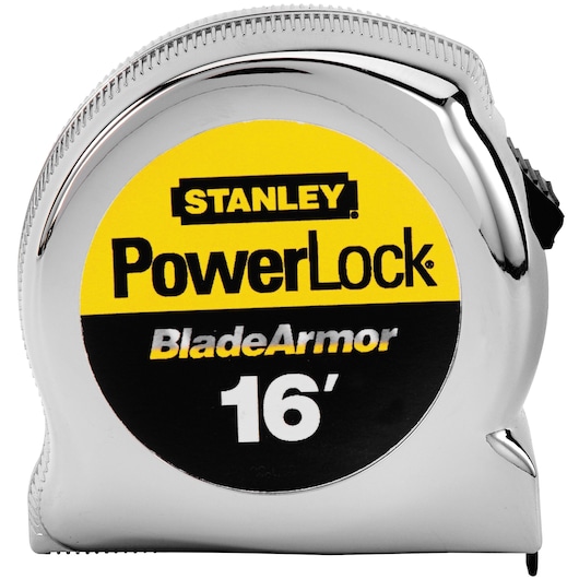 Close up of 16 foot powerlock tape measure with blade armor.