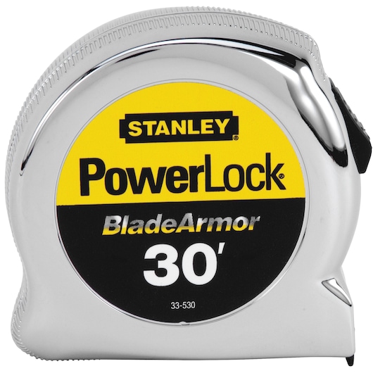 Close up of 30 foot powerlock tape measure with blade armor.