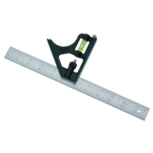 Inclined view 12 inch combination square.