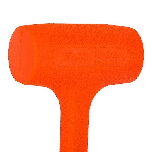 Soft face helps prevent marring feature of 18 ounce compo cast standard head soft face hammer.