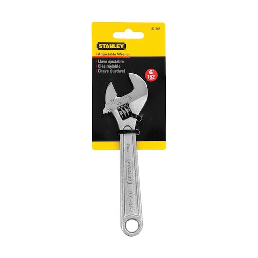 6 inch Adjustable Wrench in carded packaging.