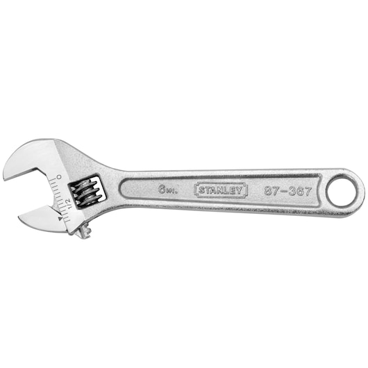 Profile of 6 inch Adjustable Wrench with jaws open.