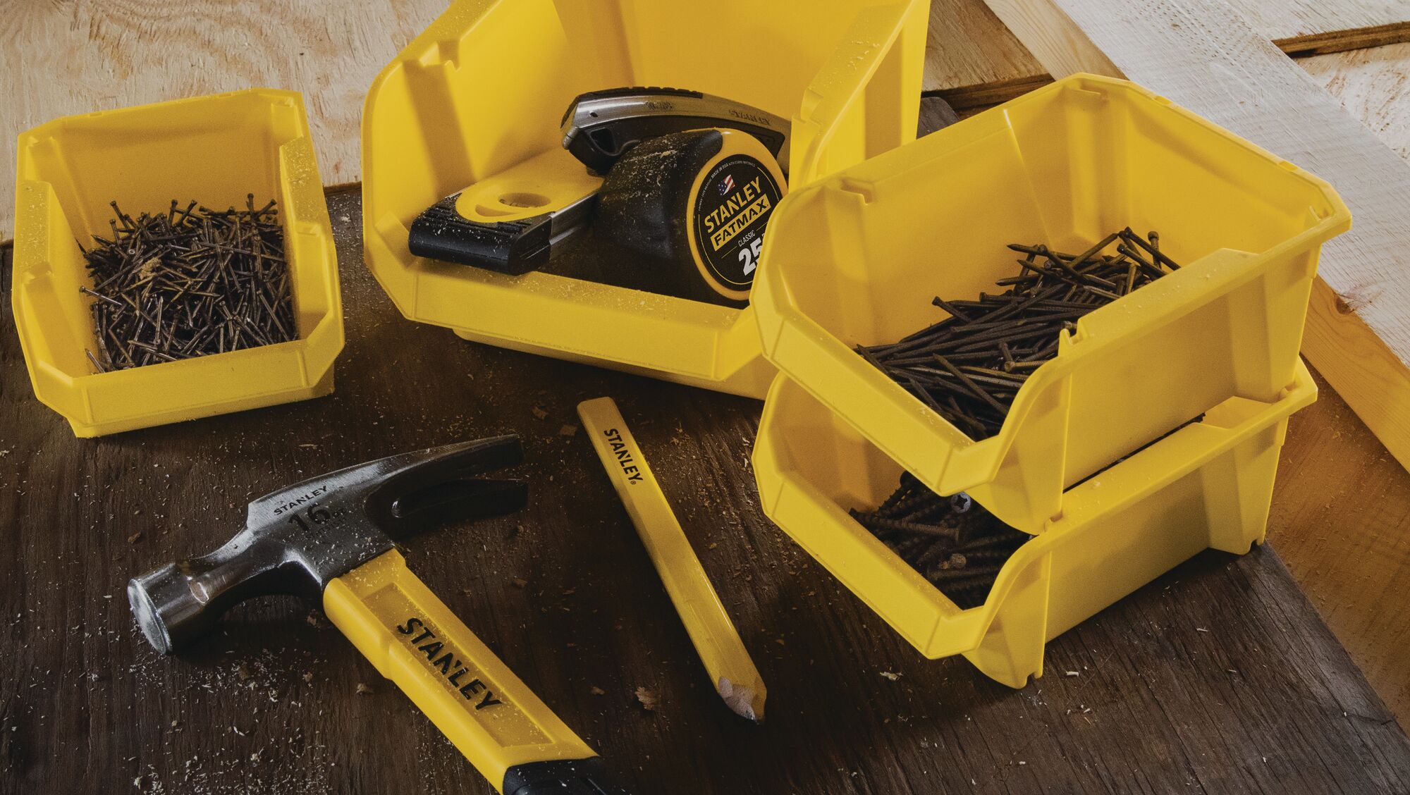 Stanley tools and nails set.