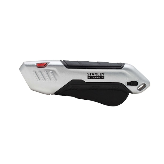 Left profile of fatmax premium auto retract squeeze safety knife.