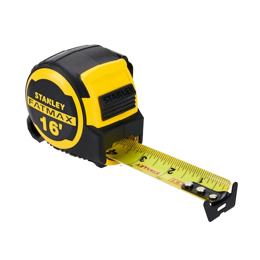 Profile of compact case of 16 foot fatmax tape measure.