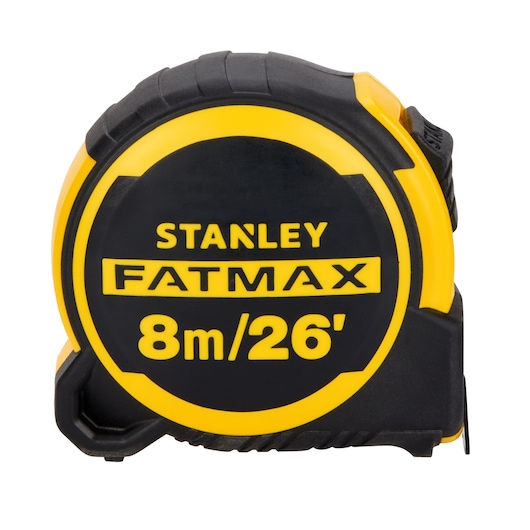 Left profile of 26 foot fatmax tape measure.