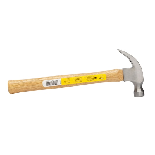 10 Ounce CURVED CLAW WOOD HANDLE HAMMER in packaging.
